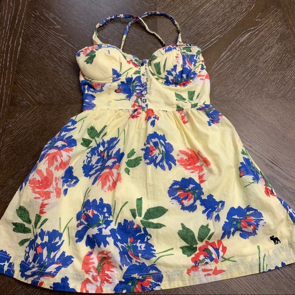 Abercrombie & Fitch pale yellow tropical floral mini dress Size M - Picture 2 of 13